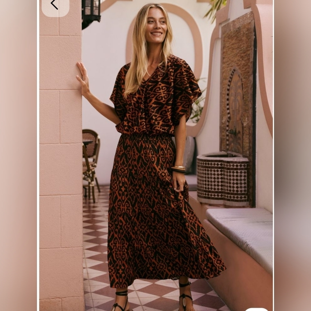 CHICO'S SATIN IKAT 2 PIECE SKIRT SET SZ 2(US12)